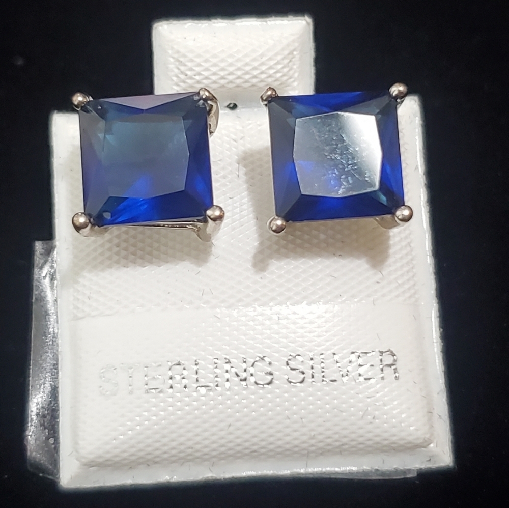 Sterling Silver Blue Stud Earrings